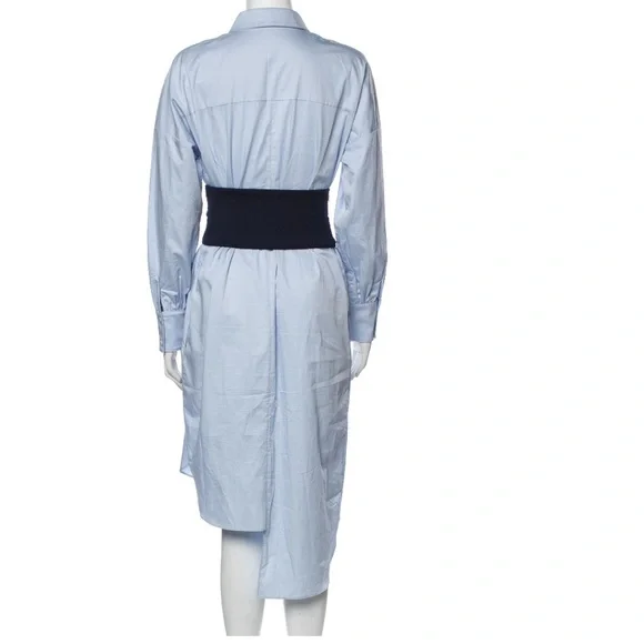 Tibi XS Corset Shirtdress Blue Cotton Poplin Midi Dress - Picture 3 of 12